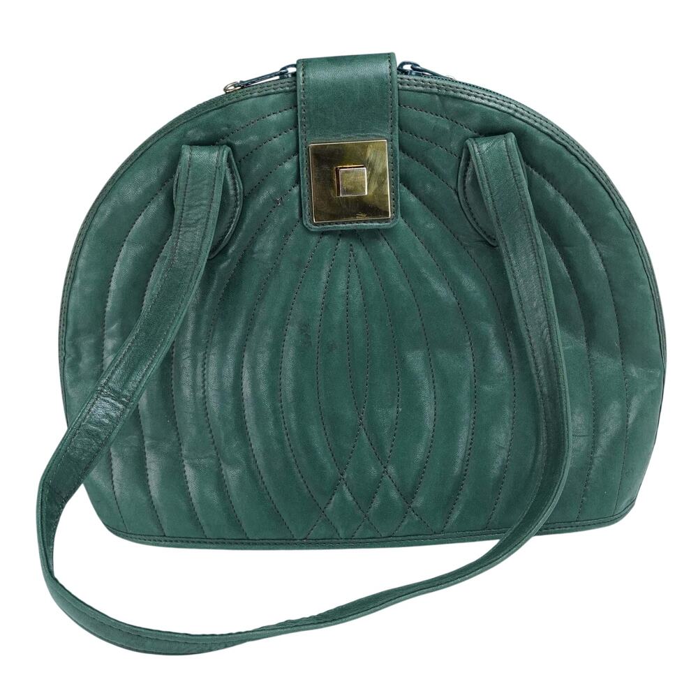 Jean Michel Nouveau Green Quilted Handbag Made In France Vintage